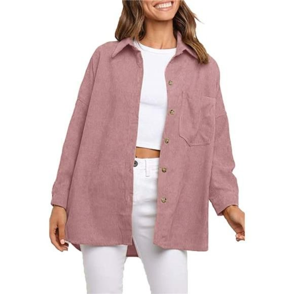 Corduroy Casual Oversized Button Down Shacket Long Sleeve - Picture 5 of 7